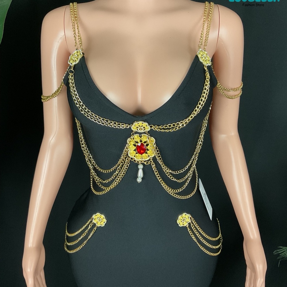 Metal Embellishment Black Bandage Dress (Never Worn w/ Tags)